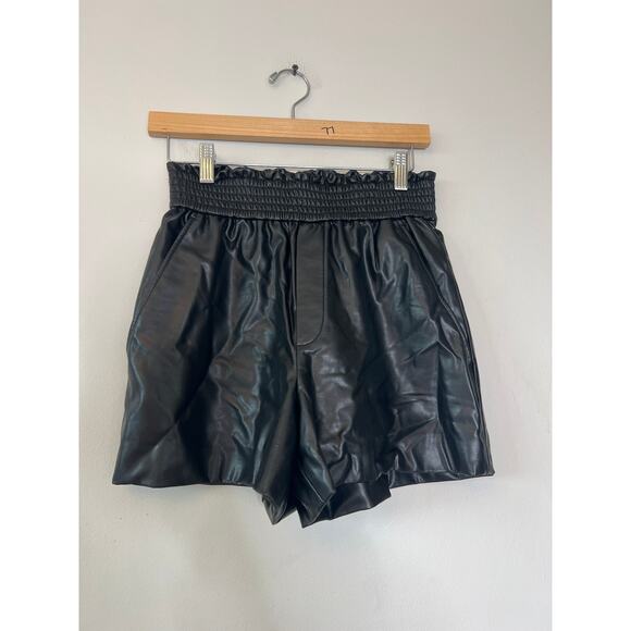 NEW A.L.C. Kaleb High Waist Faux Leather Elastic Waist Boxer Black Shorts - Picture 2 of 7